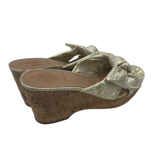 SAM & LIBBY Claudia Women Size 7 Gold Metallic Platform Wedge Sandals -Slip On - Picture 3 of 12